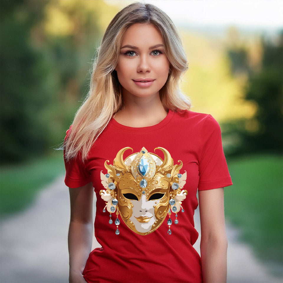 Carnival Mask Graphic T-Shirt Unisex 100 Cotton With Antique Gold Art Design Tee 22