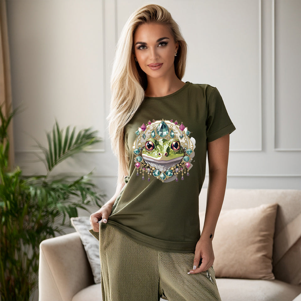 Frog Graphic Unisex 100 Cotton Tee With Unique Animal Golden Medallion Art Design 25