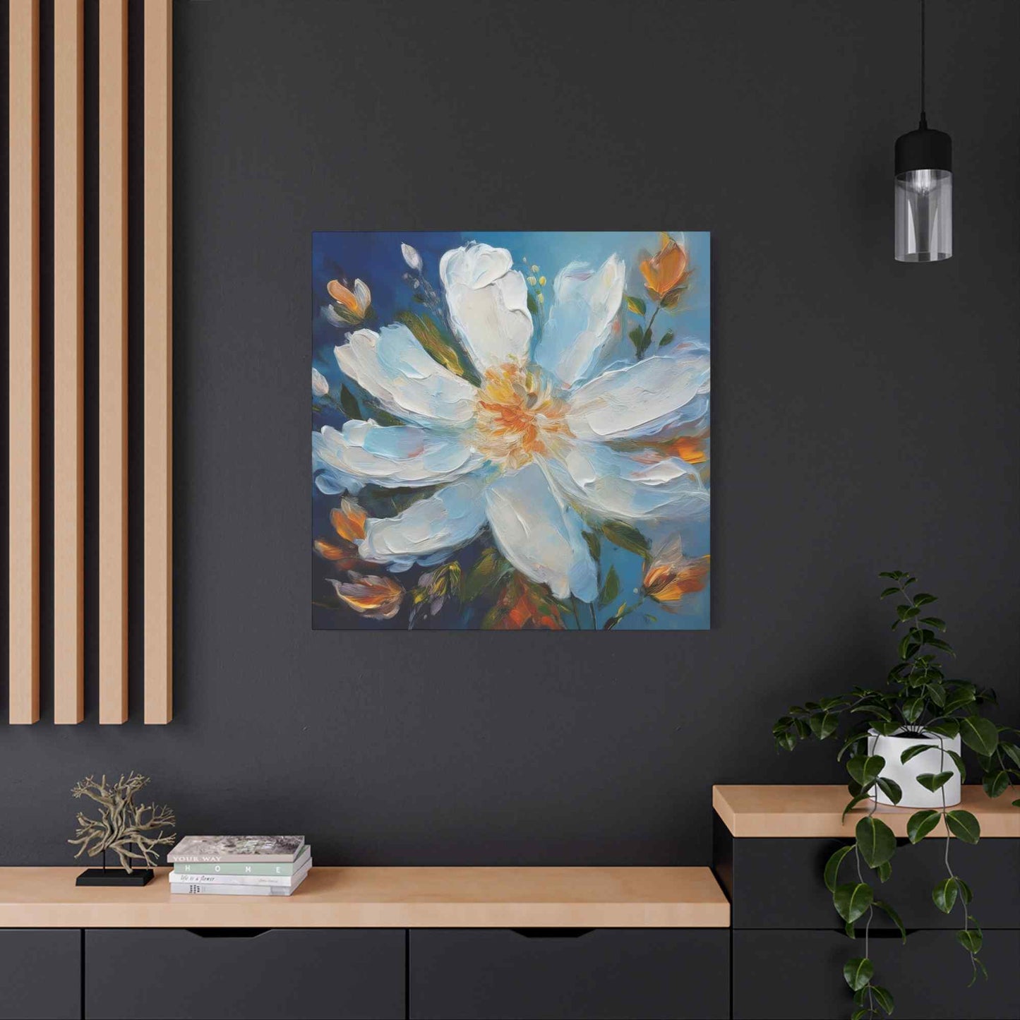 White Flower Print Canvas, White Flower Oil Paint Print 20x20, 24x24, 30x30, 32x32, 36x36, Art Design Print Non-Frame MC-4