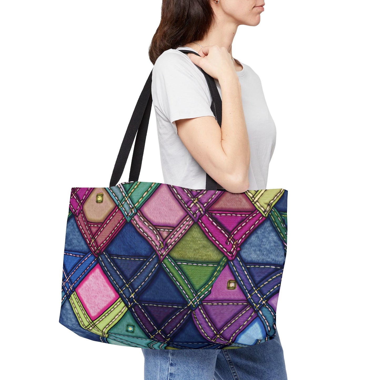 Denim Print Yoga Bag High-Quality 100% Spun Polyester 24x13 Canvas Gym Bag 51