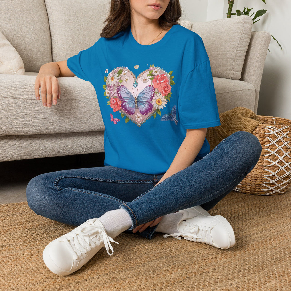 Floral Butterfly Heart Graphic Tee Unisex 100 Cotton Gildan T-Shirt