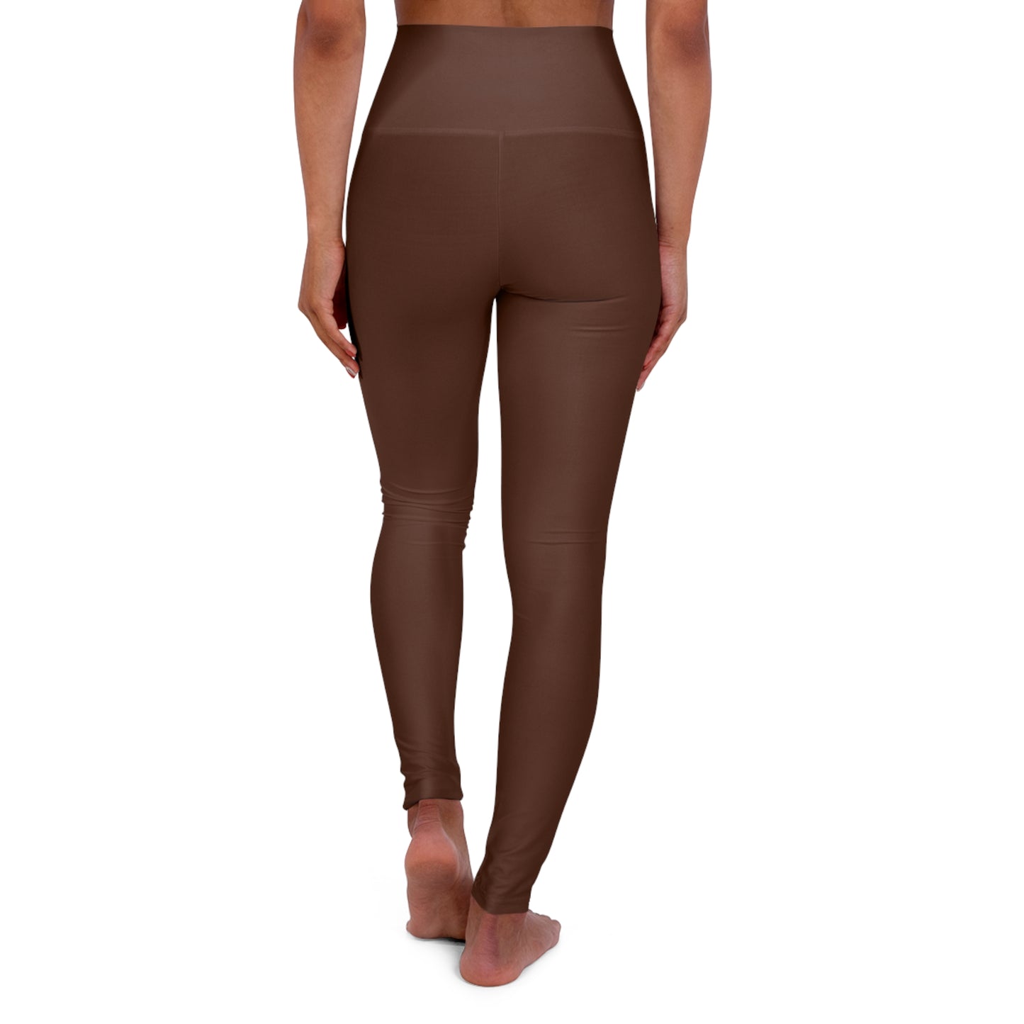 High-Waist Chocolate Brown Yoga Leggings Women's Poly-Span Solid Dark Chestnut Color Print Fitness Tights
