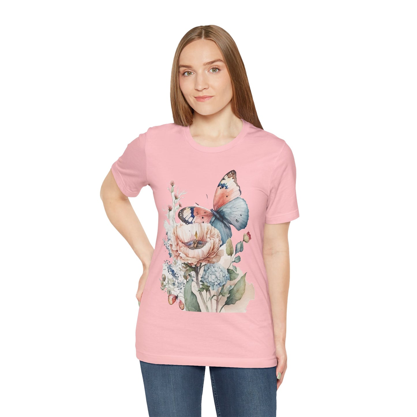 Cotton Tee Shirt with Butterfly Prints