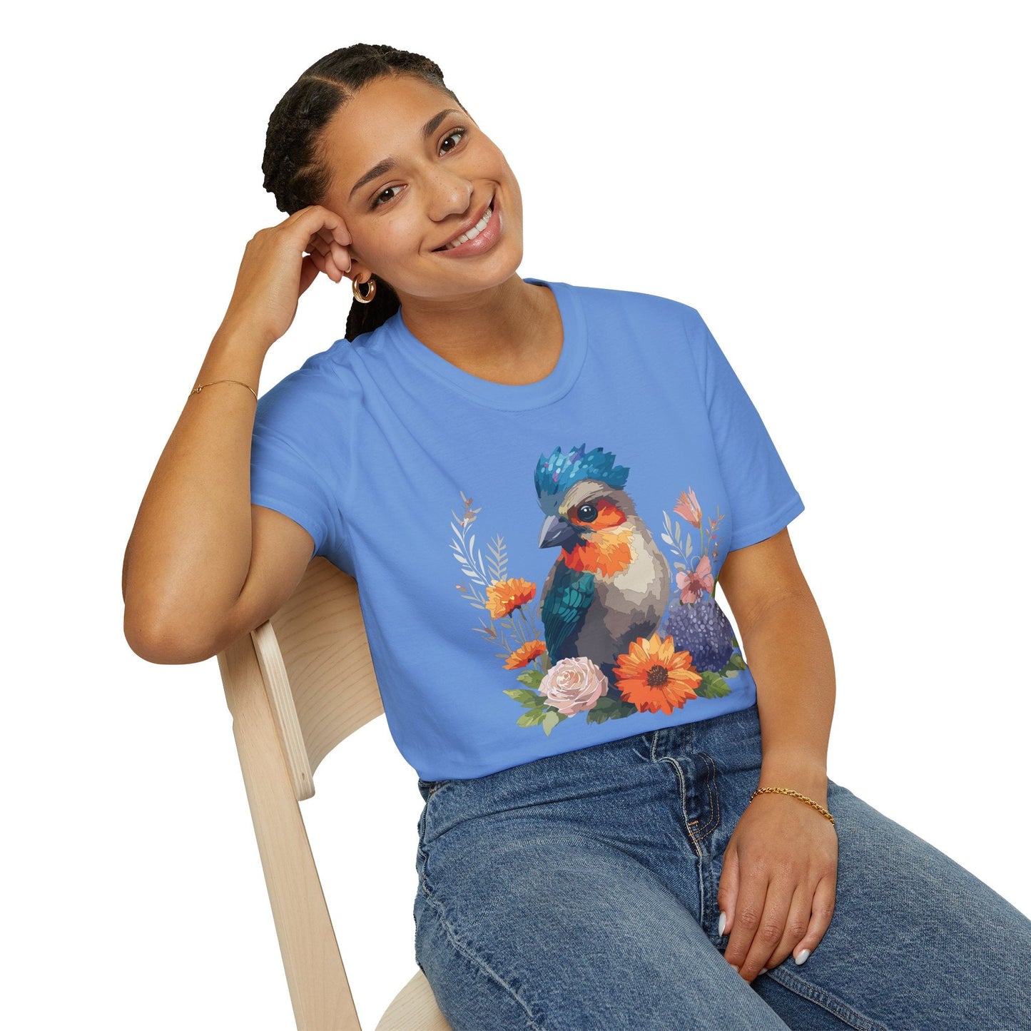 Floral Bird T Shirt Unisex Softstyle Tee 100 Percent Ring Spun Cotton Gildan 64000