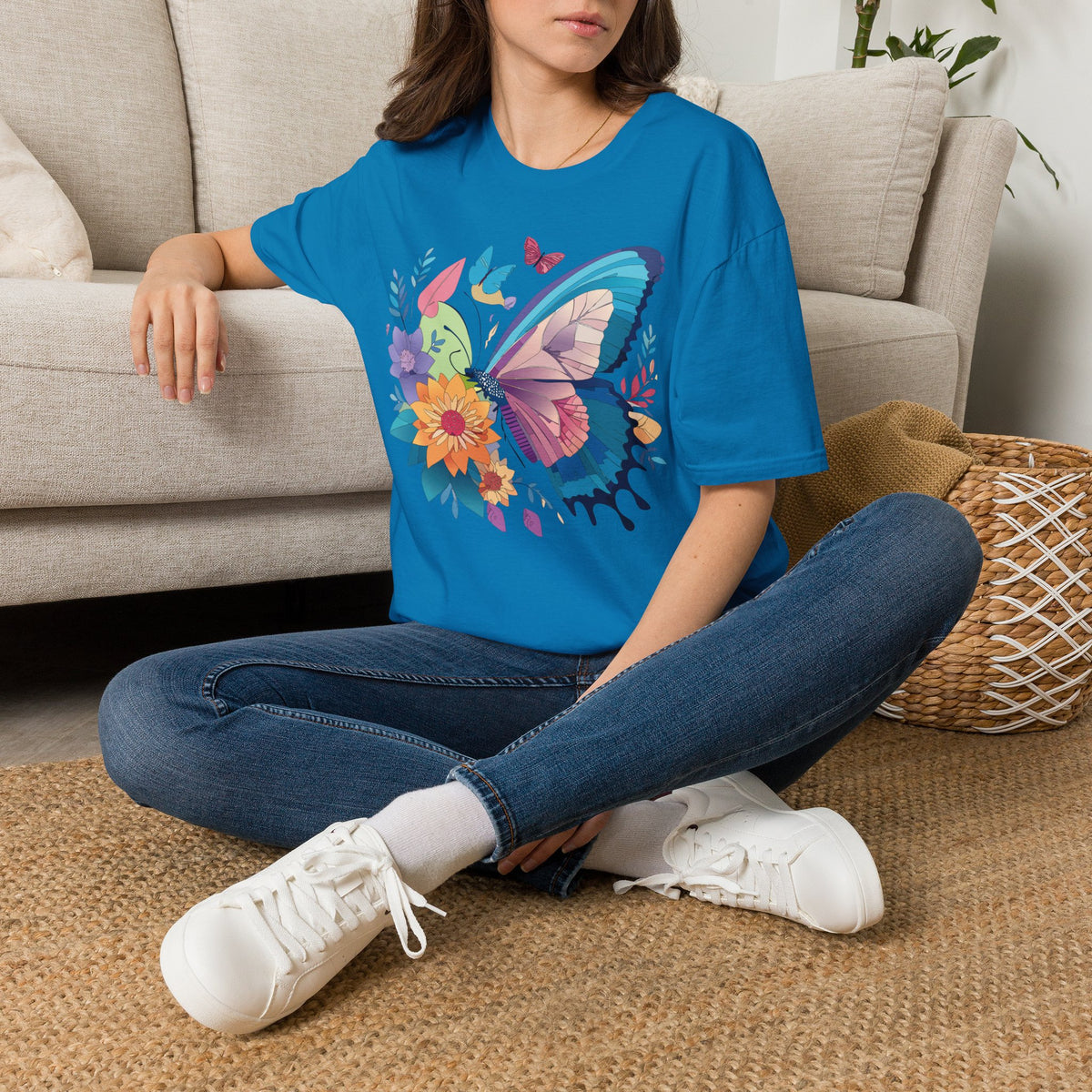 Watercolor Butterfly Floral Graphic Design Unisex 100 Cotton Gildan T-Shirt