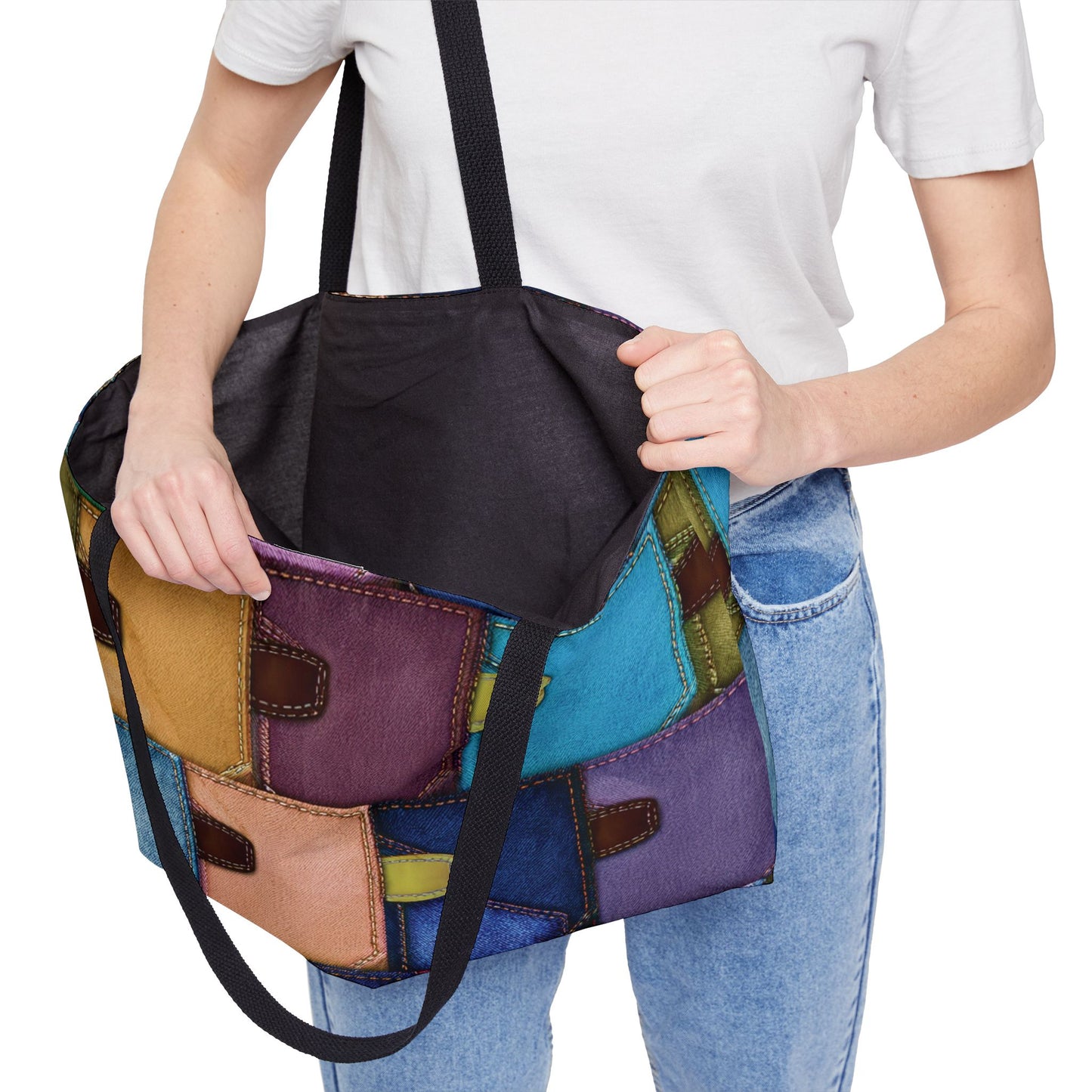 Denim Print Yoga Bag High-Quality 100% Spun Polyester 24x13 Canvas Gym Bag 39