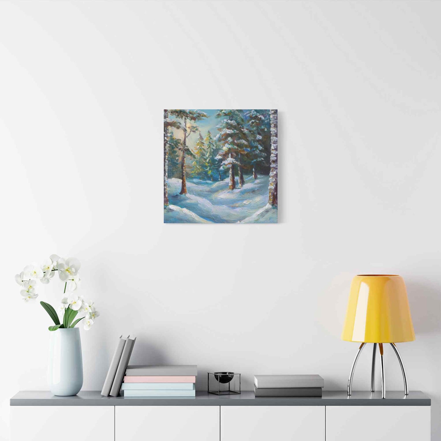 Snow Forest Print Canvas, Oil Paint Print 20x20, 24x24, 30x30, 32x32, 36x36 Art Design Print Pine-Wood Inner Frame MC-75