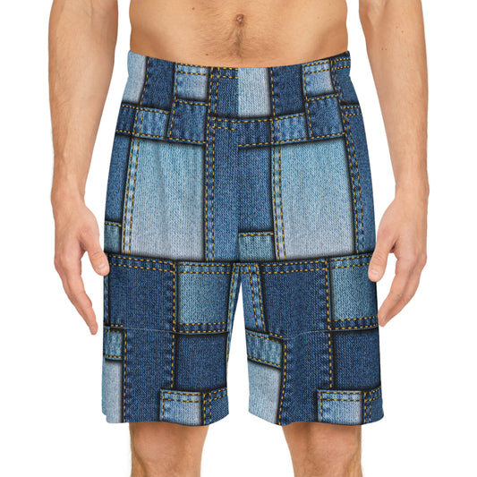 Denim Print Basketball Shorts, Basketball Shorts with Denim Print 1