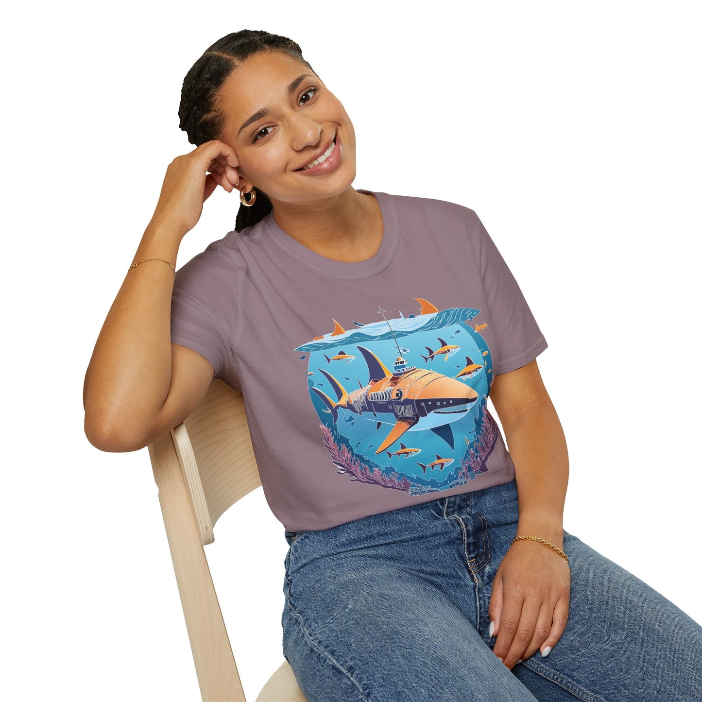 Ocean Tee Shirt Unisex Softstyle Cotton Tee 4.5 Oz Lightweight U Boat Theme Design