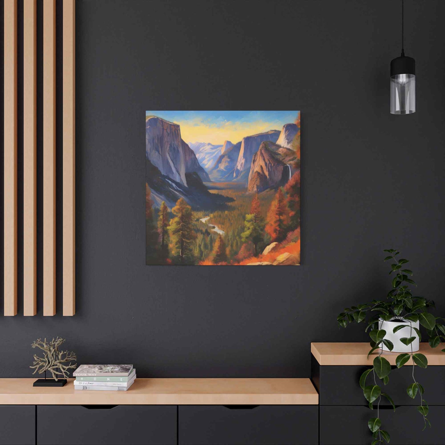 Yosemite Valley Print Canvas, Oil Paint Print 20x20, 24x24, 30x30, 32x32, 36x36 Art Design Print Pine-Wood Inner Frame MC-61