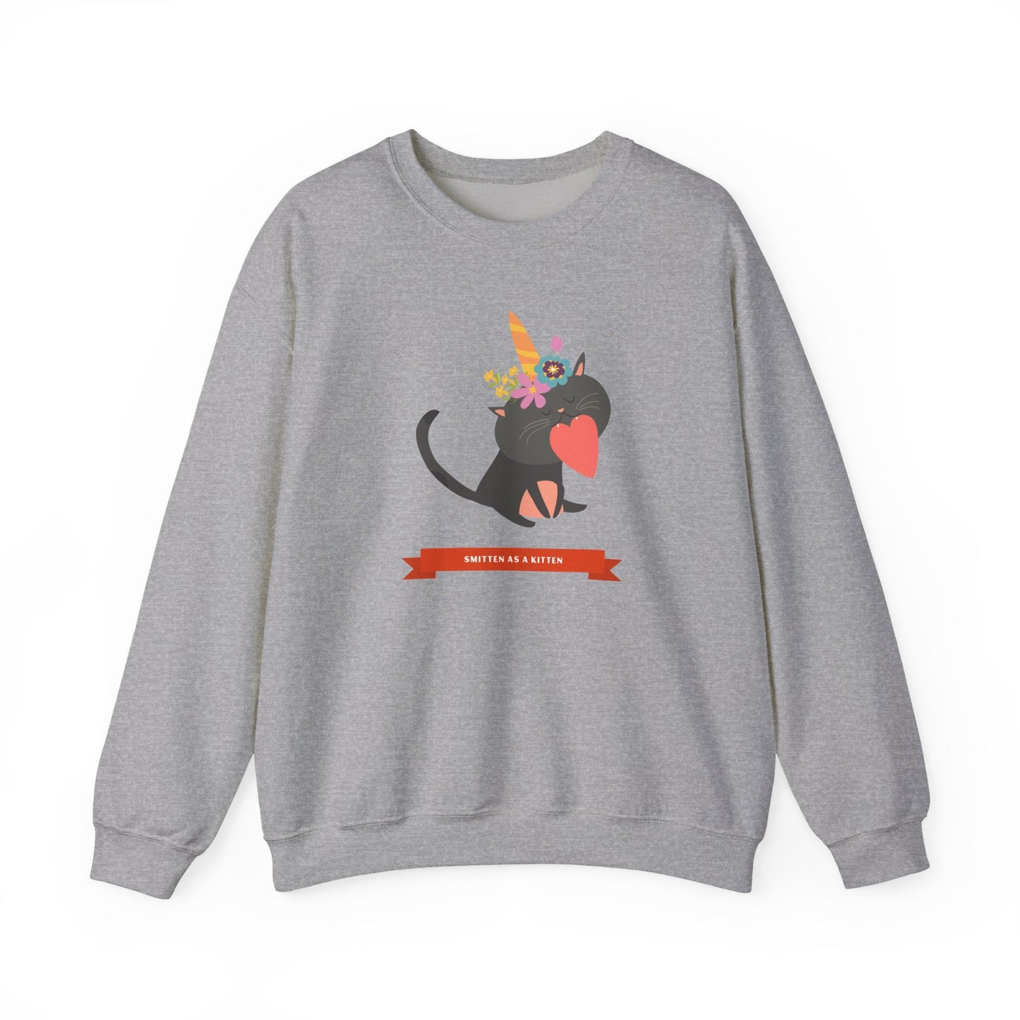 Cat Heart Sweatshirt Unisex Valentine Gift 50/50 Cotton-Poly Crewneck Gildan 18000