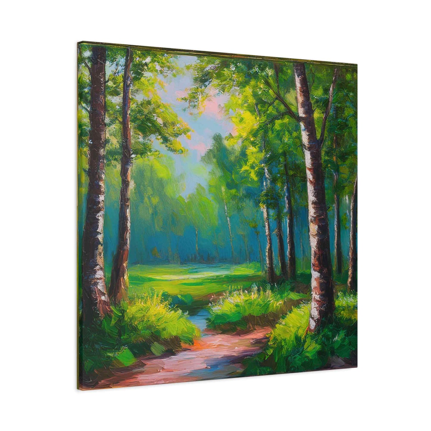 Summer Forest Print Canvas, Oil Paint Print 20x20, 24x24, 30x30, 32x32, 36x36 Art Design Print Pine-Wood Inner Frame MC-84