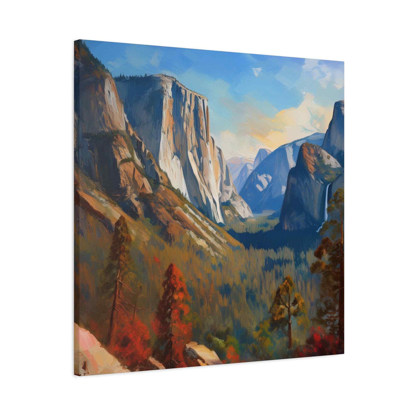 Yosemite valley Print Canvas, Oil Paint Print 20x20, 24x24, 30x30, 32x32, 36x36 Art Design Print Pine-Wood Inner Frame MC-59