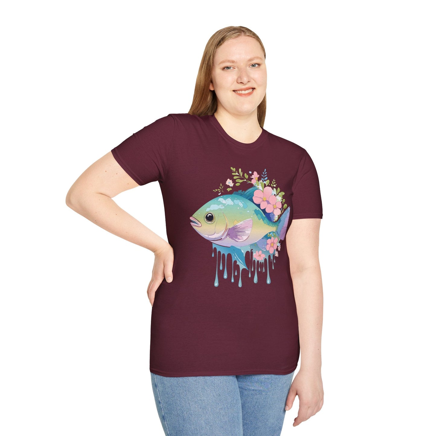 Fish Art Graphic Tee Unisex Gildan Softstyle 64000 100 Percent Ring Spun Cotton Comfortable Tee