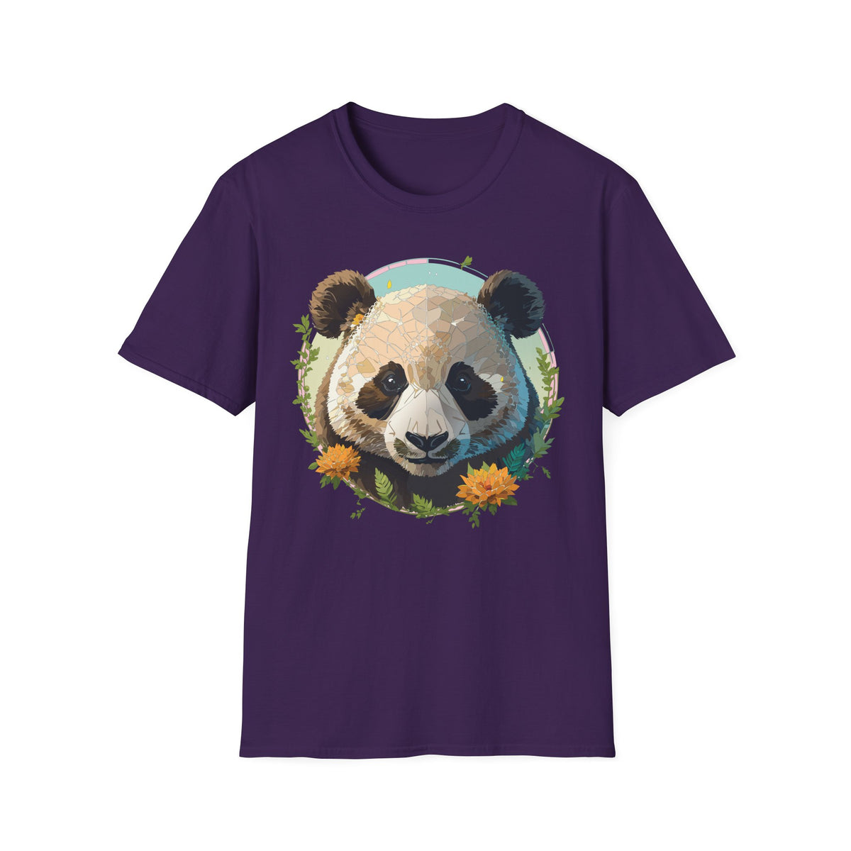 Smiling Panda Face T-Shirt | Floral Bamboo Illustration