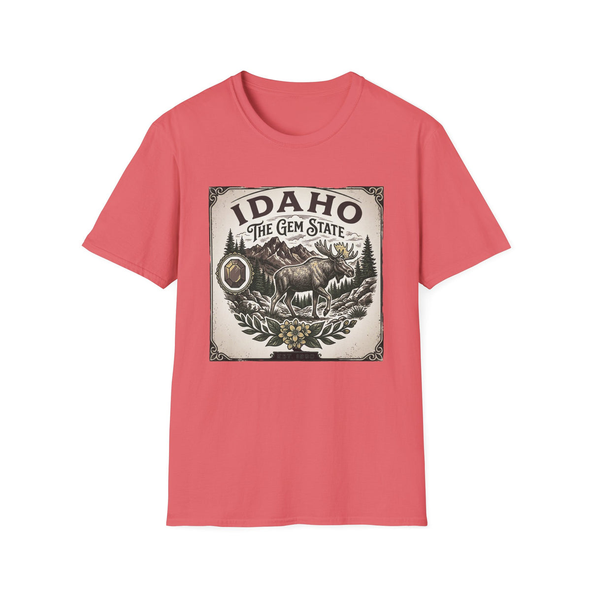 Idaho The Gem State Vintage Moose Travel Tourist Graphic Design Unisex 100 Cotton Gildan T-Shirt