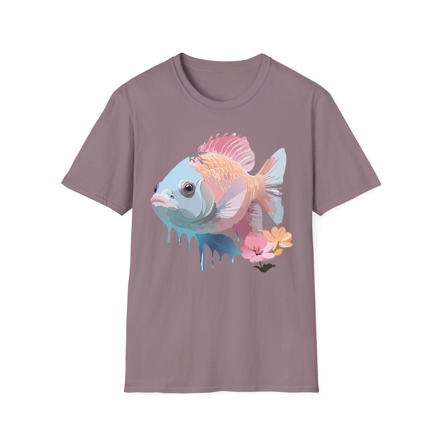 Fish Art Design Shirt Unisex Graphic Tee 100 Percent Ring Spun Cotton Softstyle Gildan 64000