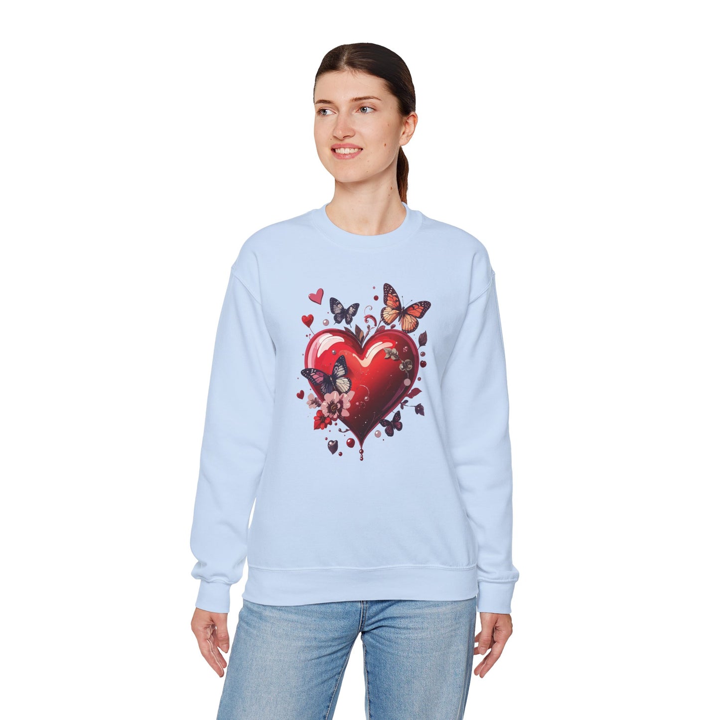 Big Red Heart Sweatshirt, Floral Red Heart Sweatshirt, Floral Love Sweatshirt, Valentine's Day Sweatshirt, Heart Floral Sweatshirt 105