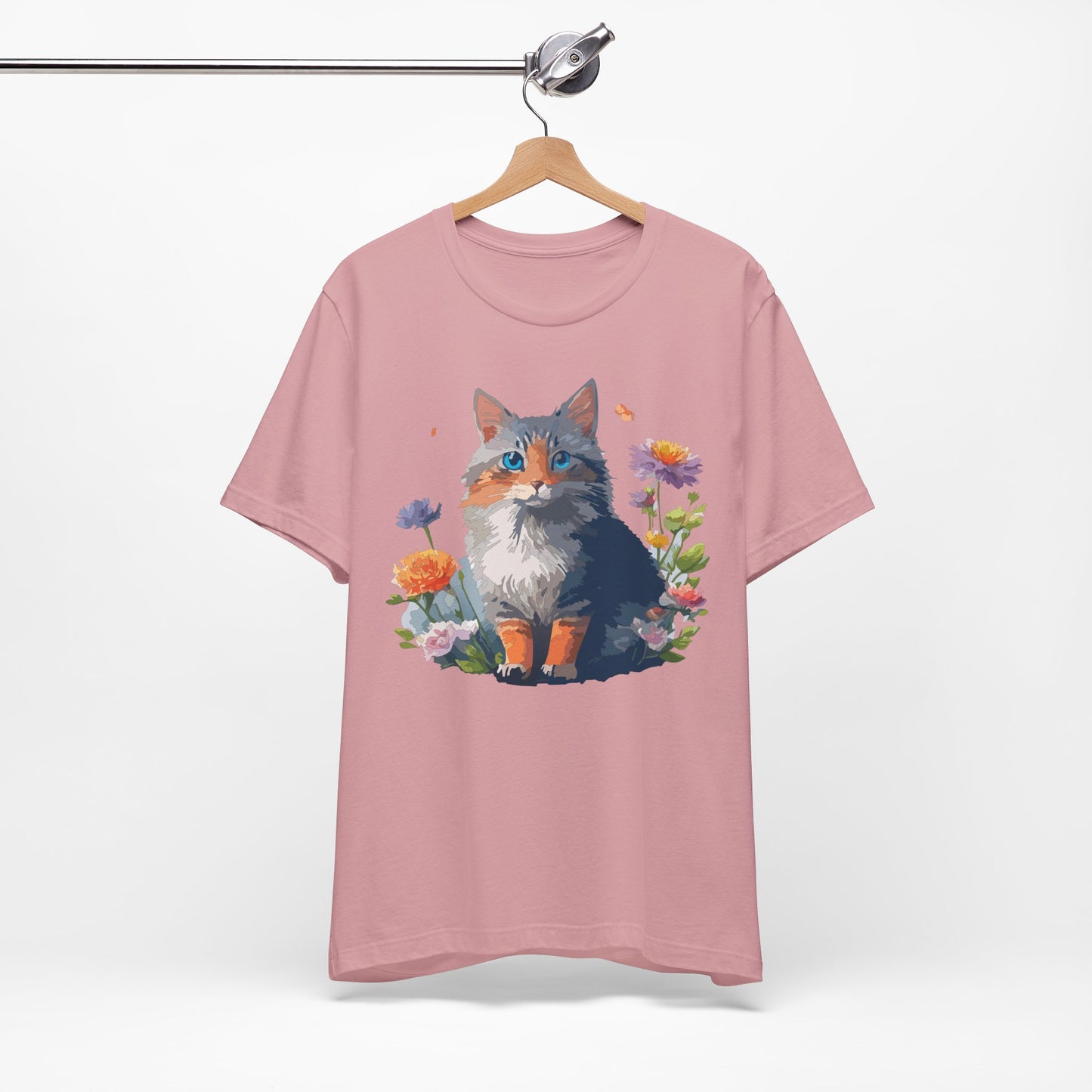Floral Cat Tee, Animal Shirt, Cat Shirt, Floral Tee, Flower T-shirt, T-Shirt with Animal, Summer Top with Art Design