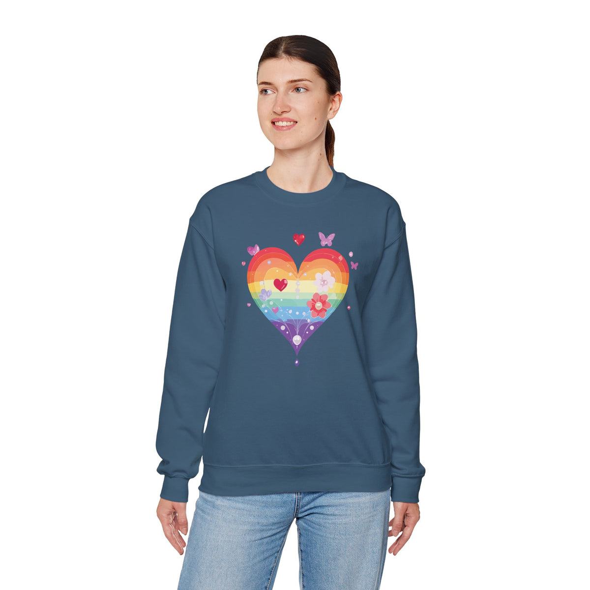 Rainbow Heart Sweatshirt, Floral Heart Sweatshirt, Floral Love Sweatshirt, Valentine's Day Sweatshirt, Rainbow Heart Floral Sweatshirt 115