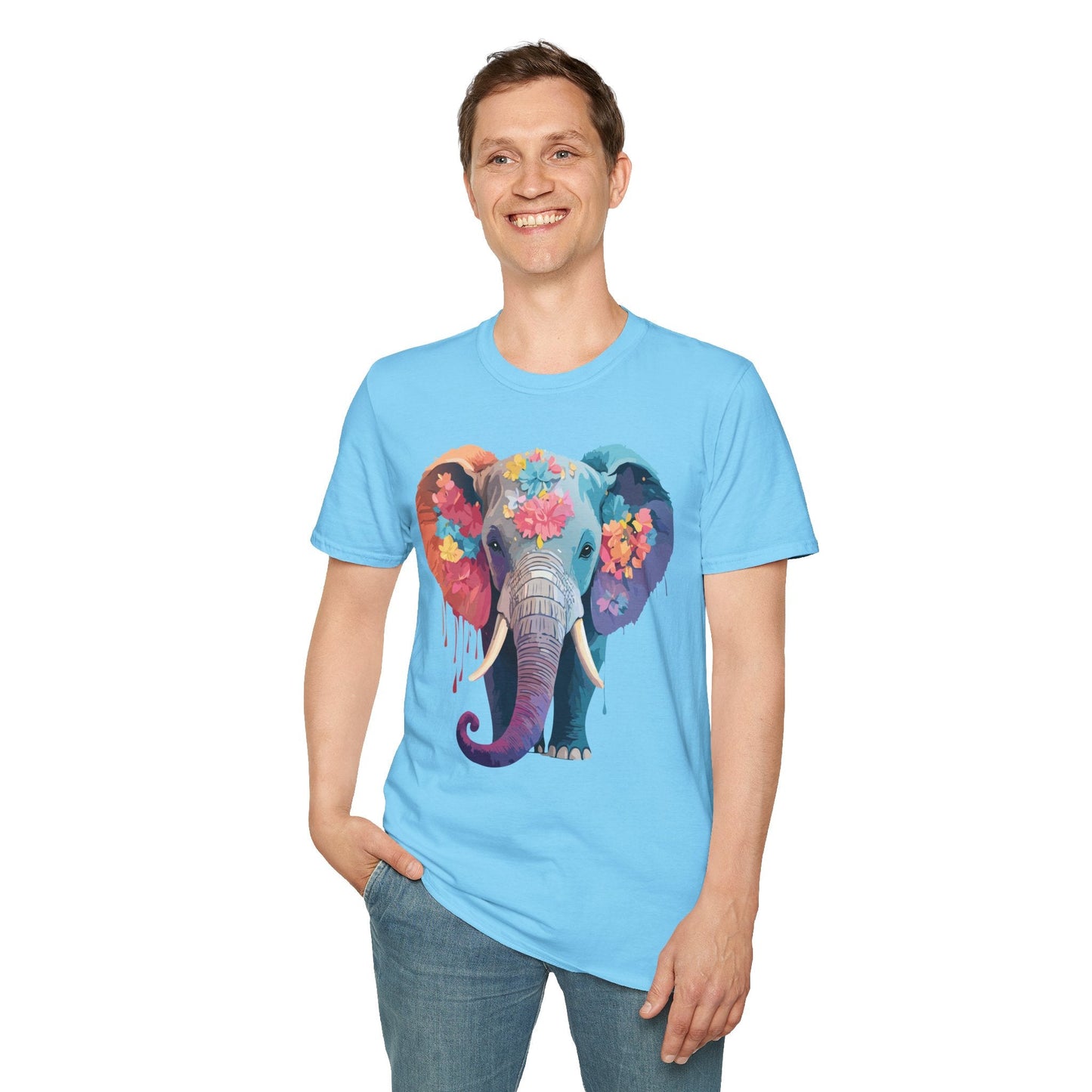 Unisex Elephant T Shirt Gildan SoftStyle 64000 100 Percent Ring Spun Cotton Tee Shirt
