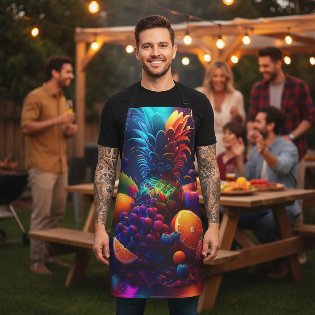 Vibrant Tropical Fruit Apron — Colorful Pineapple & Citrus Kitchen Apron Stain-resistant 31.5 x 25.6 | Art Print Canvas Apron