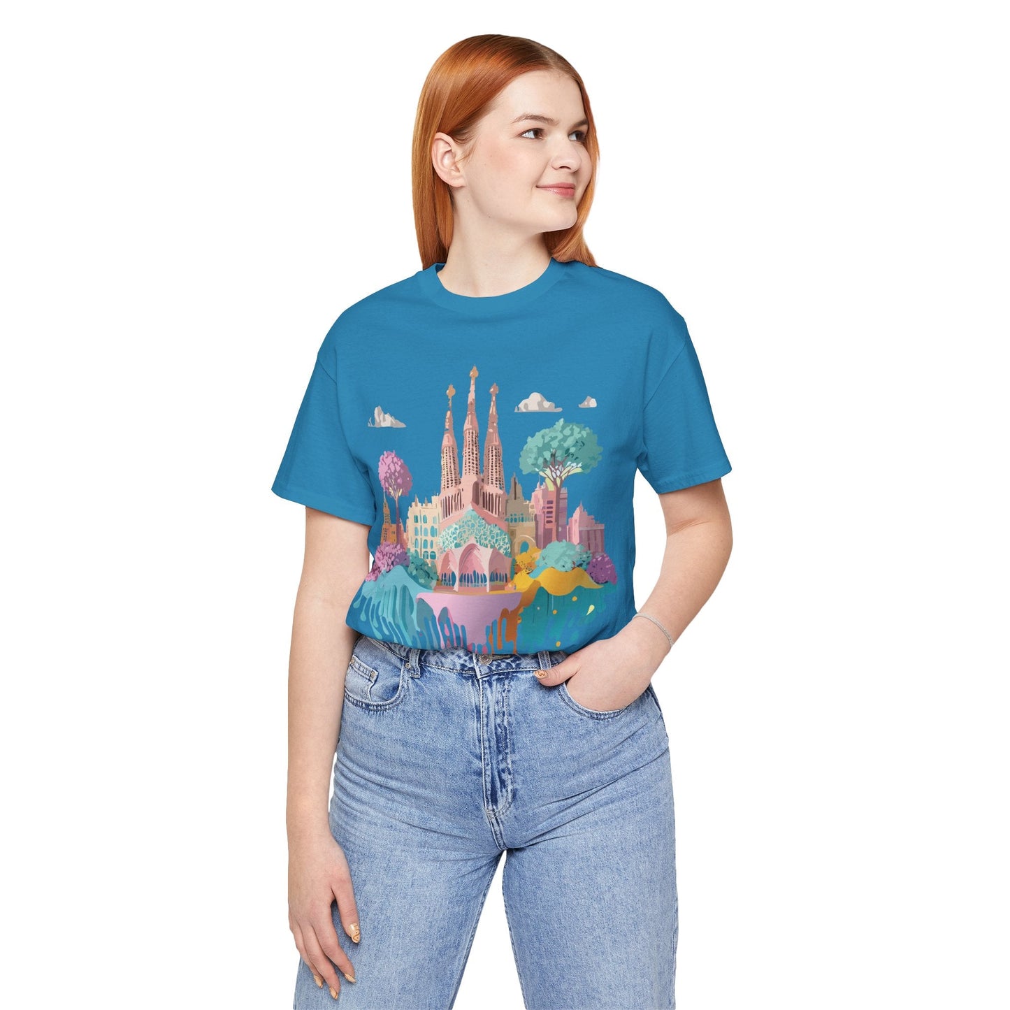 Barcelona Tourist Shirt Unisex Graphic Tee Featuring Original Vintage Art Adelpha