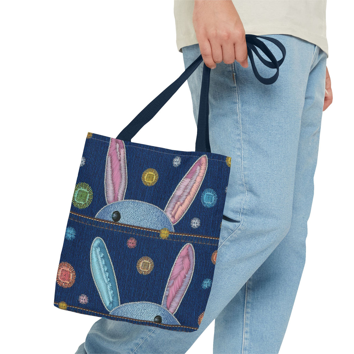 Denim Fabric Imitation Print Unisex Canvas Bag Poly Spun 3 Sizes Tote Bag 192-1