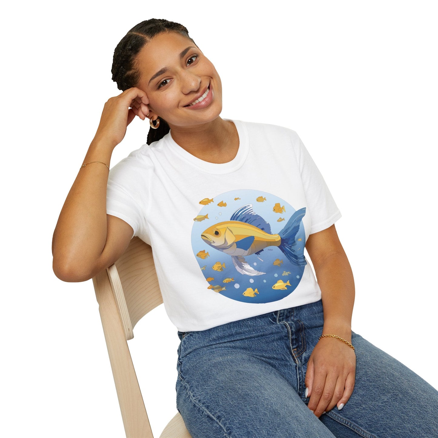 Fish Art Graphic Tee Shirt For Men And Women Unisex Cotton Softstyle Tee With Fish Artwork Design