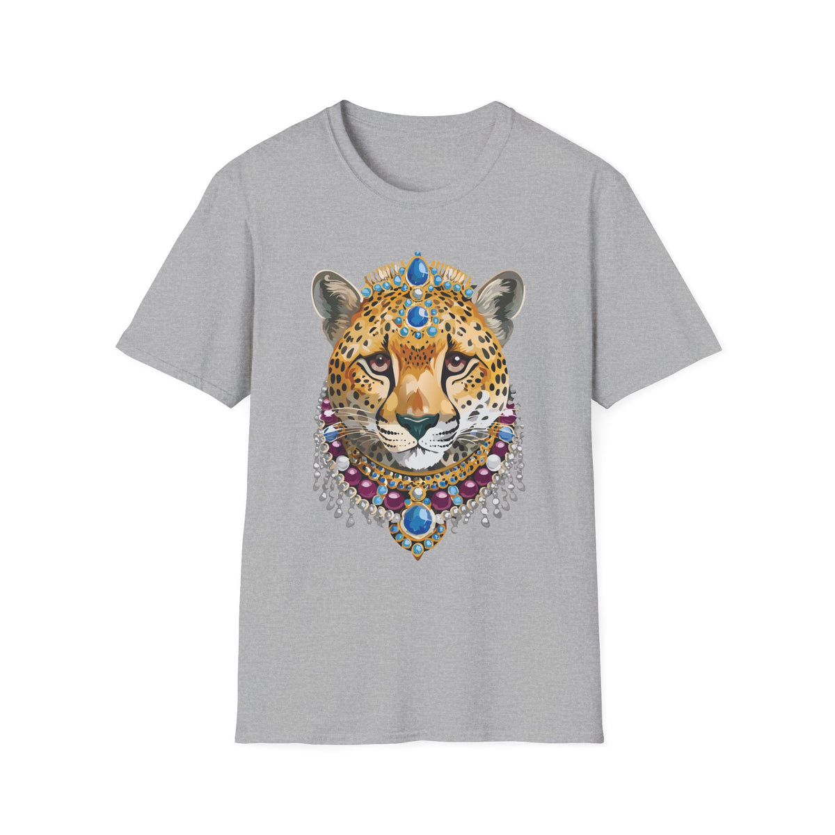 Jeweled Cheetah Face T-Shirt | Ornate Gemstone Leopard Illustration