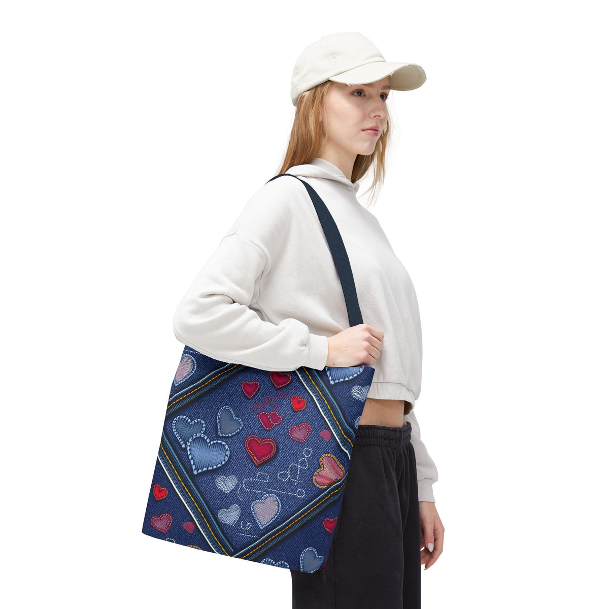 Love Day Graphic Design Denim Fabric Imitation Print Unisex Canvas Bag POLY 3 Sizes Tote Bag 201-30