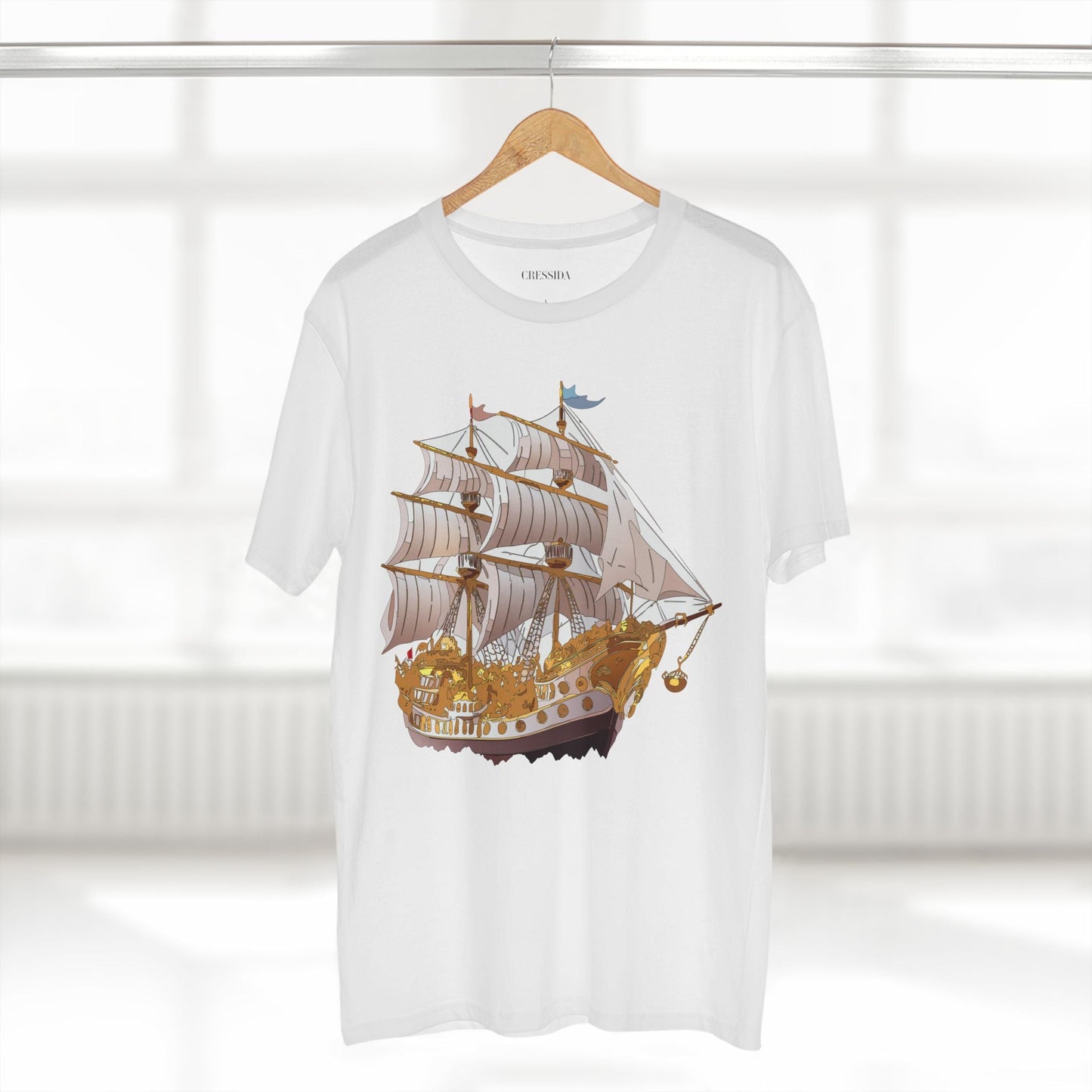 Ship Graphic Unisex 100 Cotton T-Shirt with Gold Frigate Art Design 11