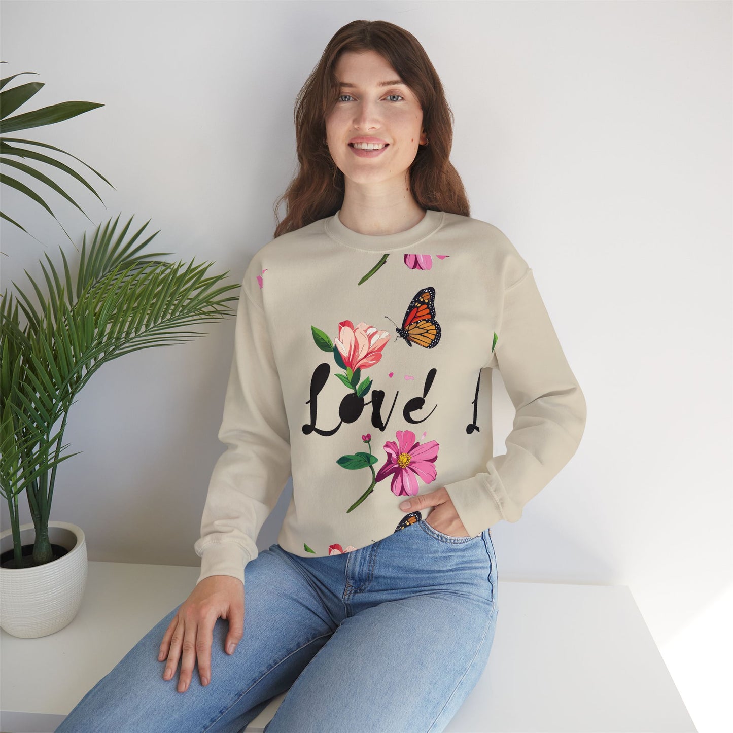 Floral Love Sweatshirt, Floral Butterfly Sweatshirt, Love Sweatshirt, Valentine's Day Sweatshirt, Floral Sweatshirt 120