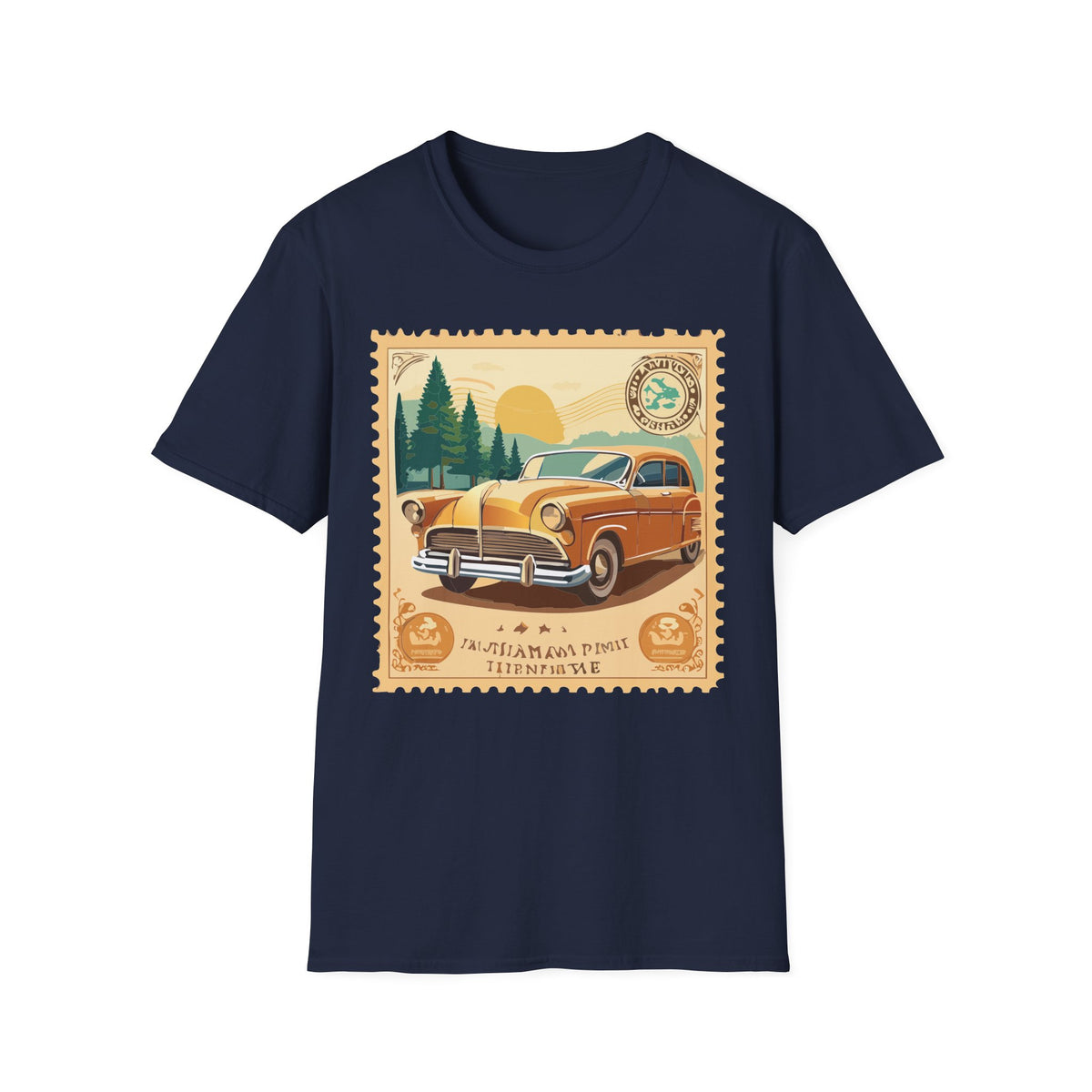 Vintage Classic Car Stamp T-Shirt | Retro Roadtrip Scenic Graphic Tee Unisex 100 Cotton Gildan T-Shirt