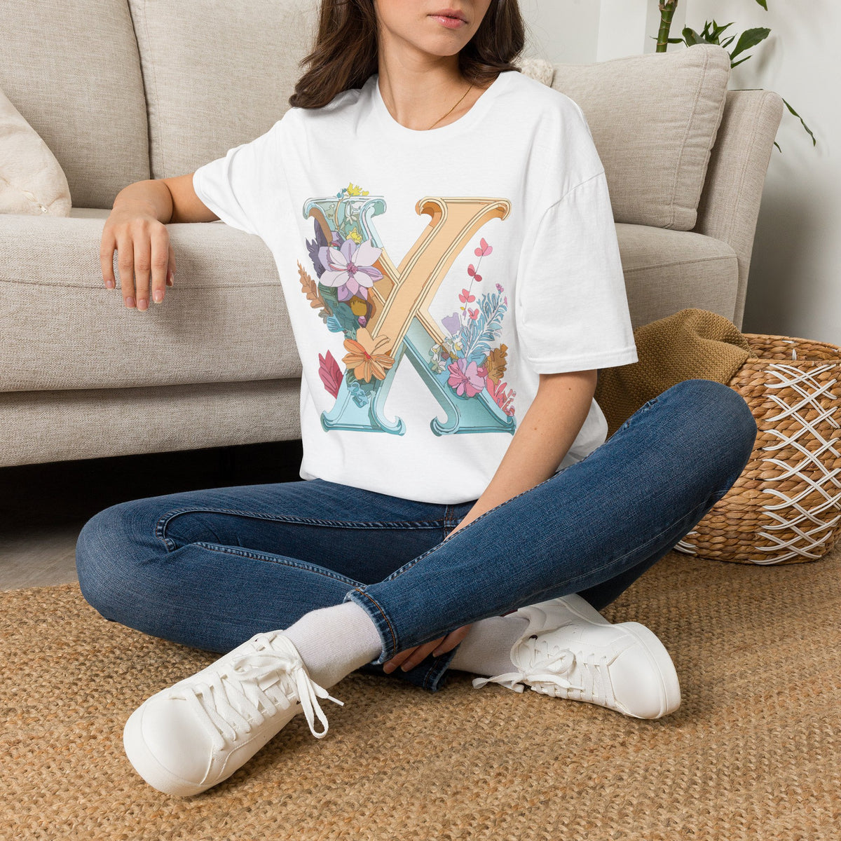 Floral Letter X T-Shirt | Botanical Monogram Tee
