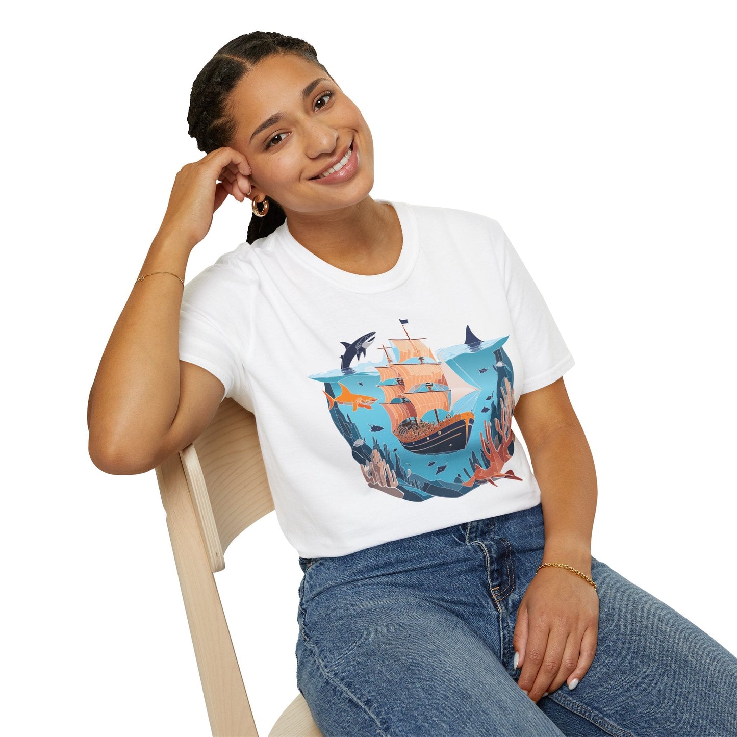 Ocean Tee Shirt Unisex Softstyle 64000 U Boat Design 100 Percent Ring Spun Cotton Tee