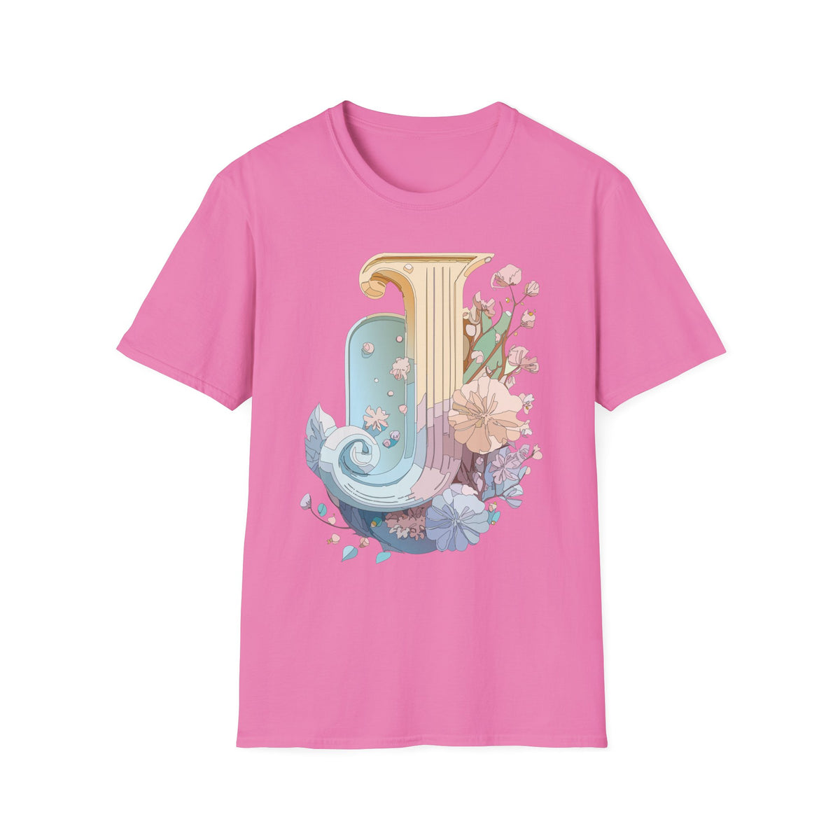 Floral Letter J T-Shirt | Pastel Column Monogram Tee