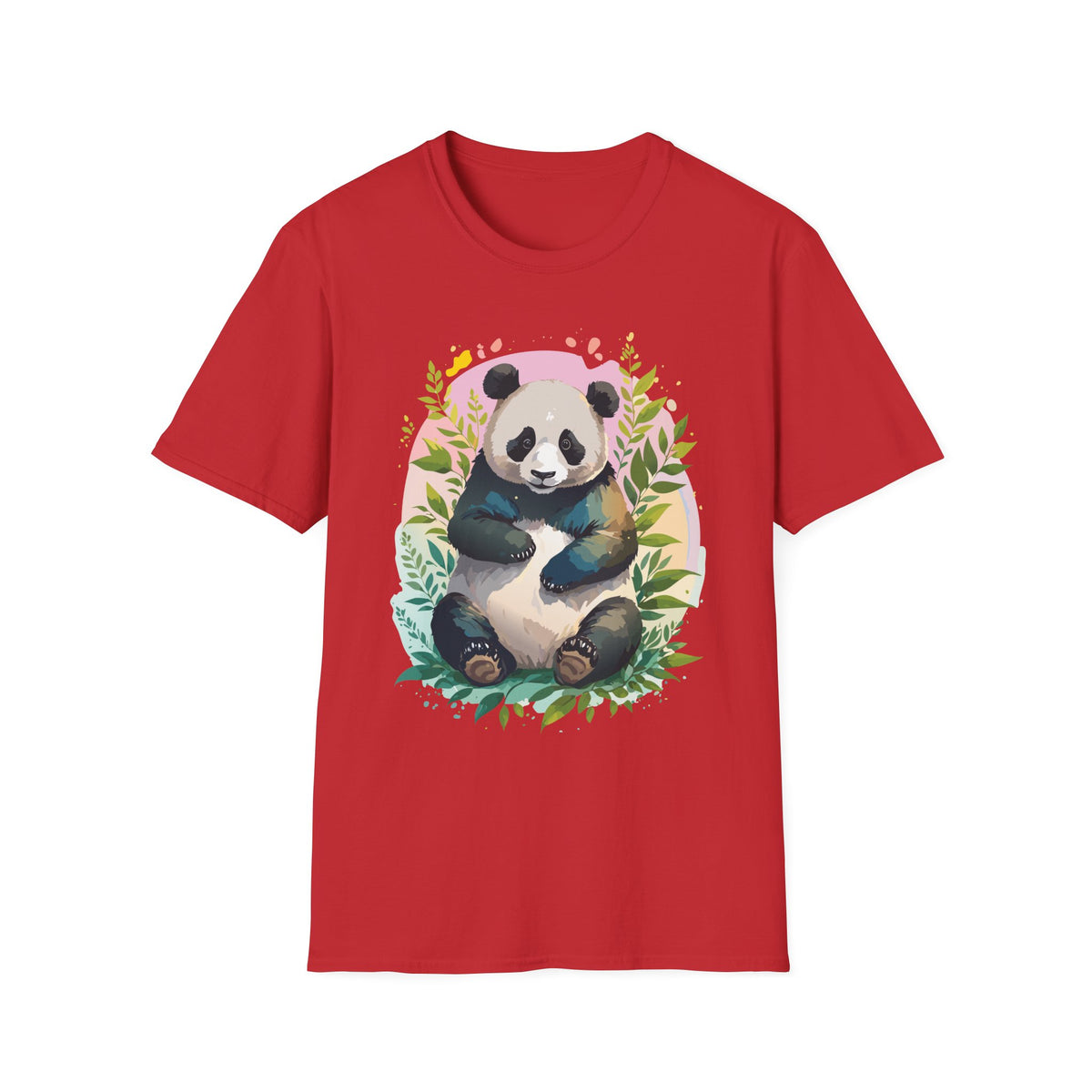 Cute Panda Illustration T-Shirt | Watercolor Bamboo Leaves Tee