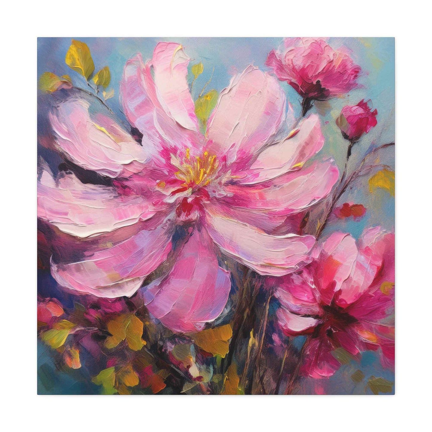 Pink Flowers Print Canvas, Pink Flowers Oil Paint Print 20x20, 24x24, 30x30, 32x32, 36x36, Art Design Print Non-Frame MC-12