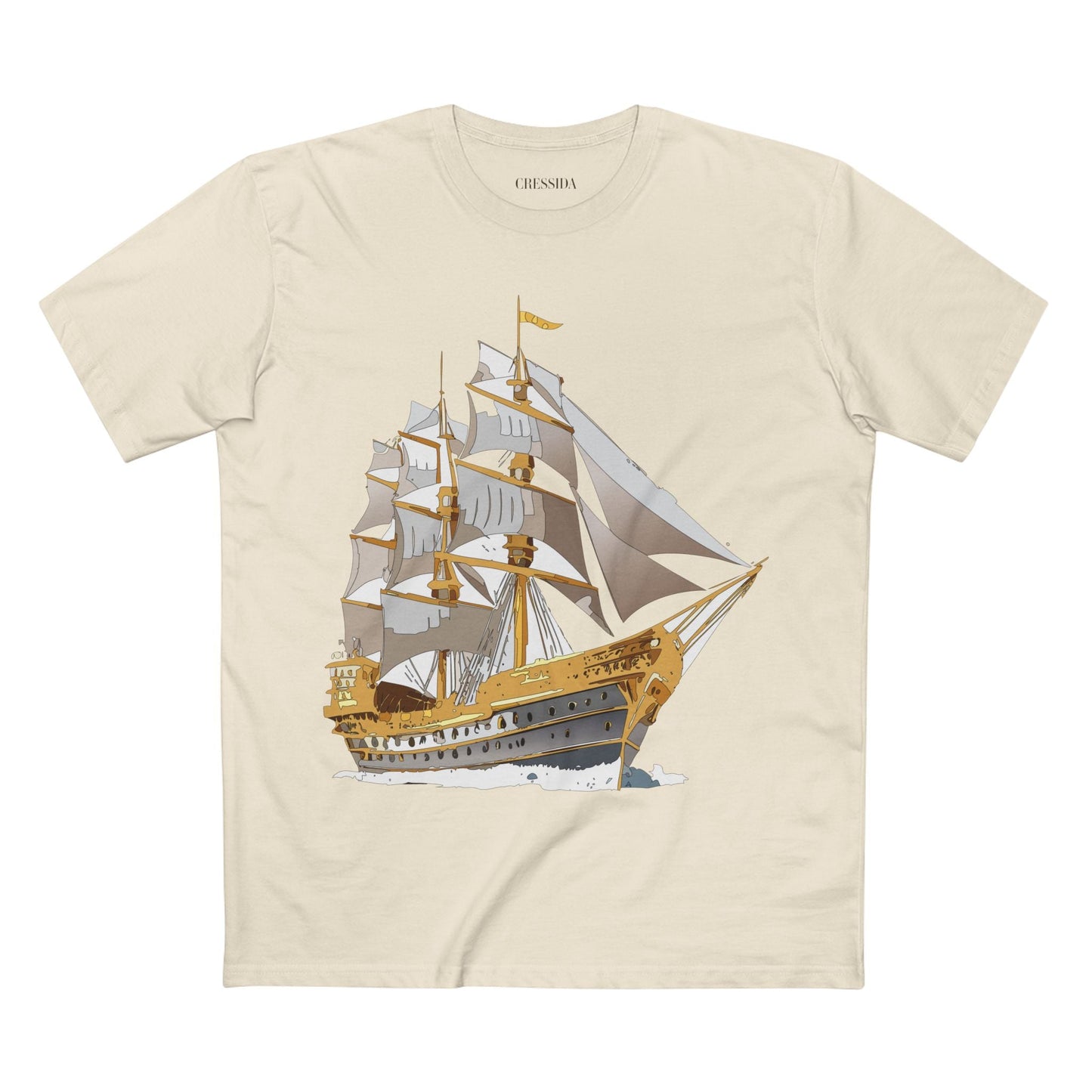 Ship Graphic Unisex 100 Cotton T-Shirt with Gold Frigate Art Design 19