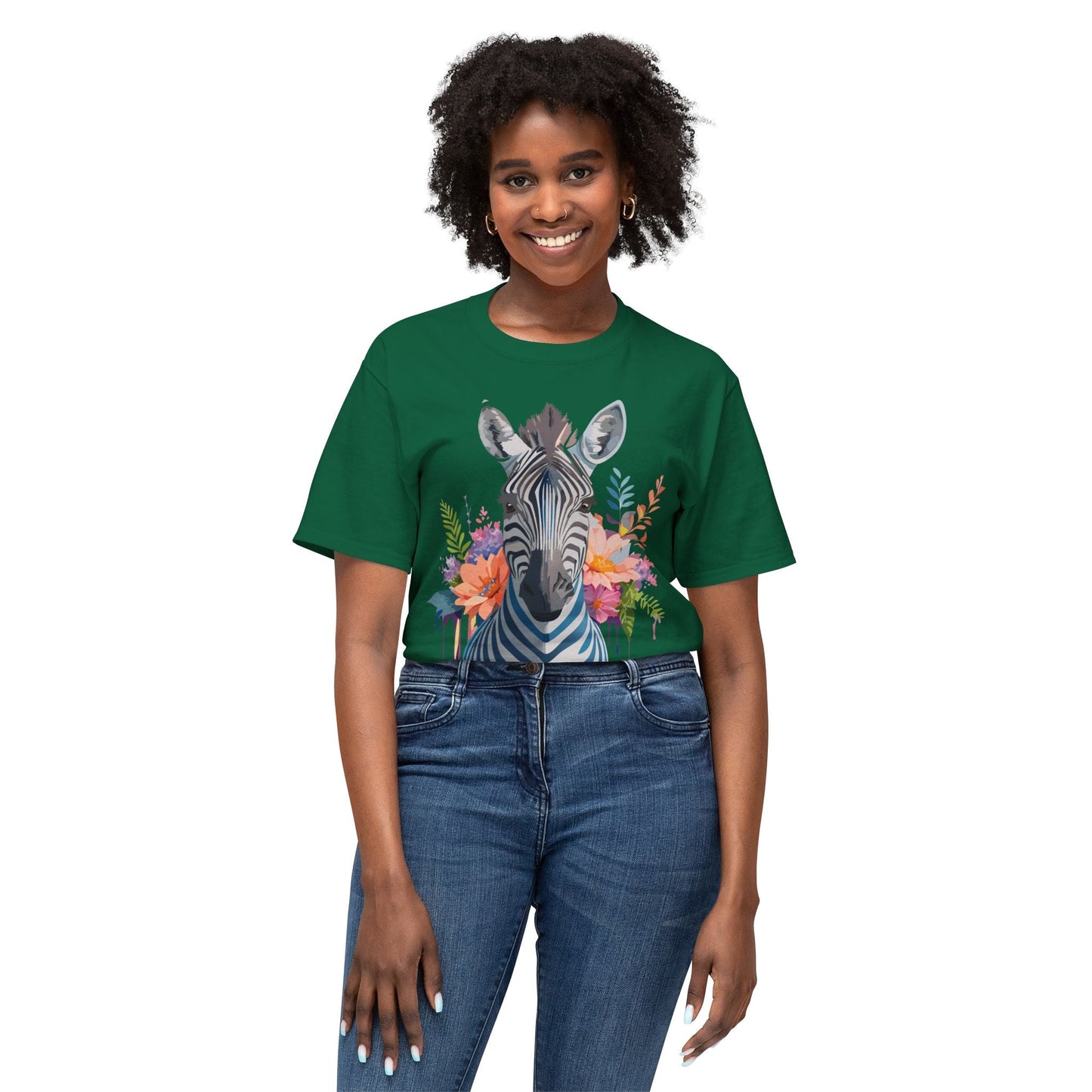 Unisex Zebra Art Print T Shirt HD Cotton Tee Floral Design Made In USA Premium Comfort Breathable