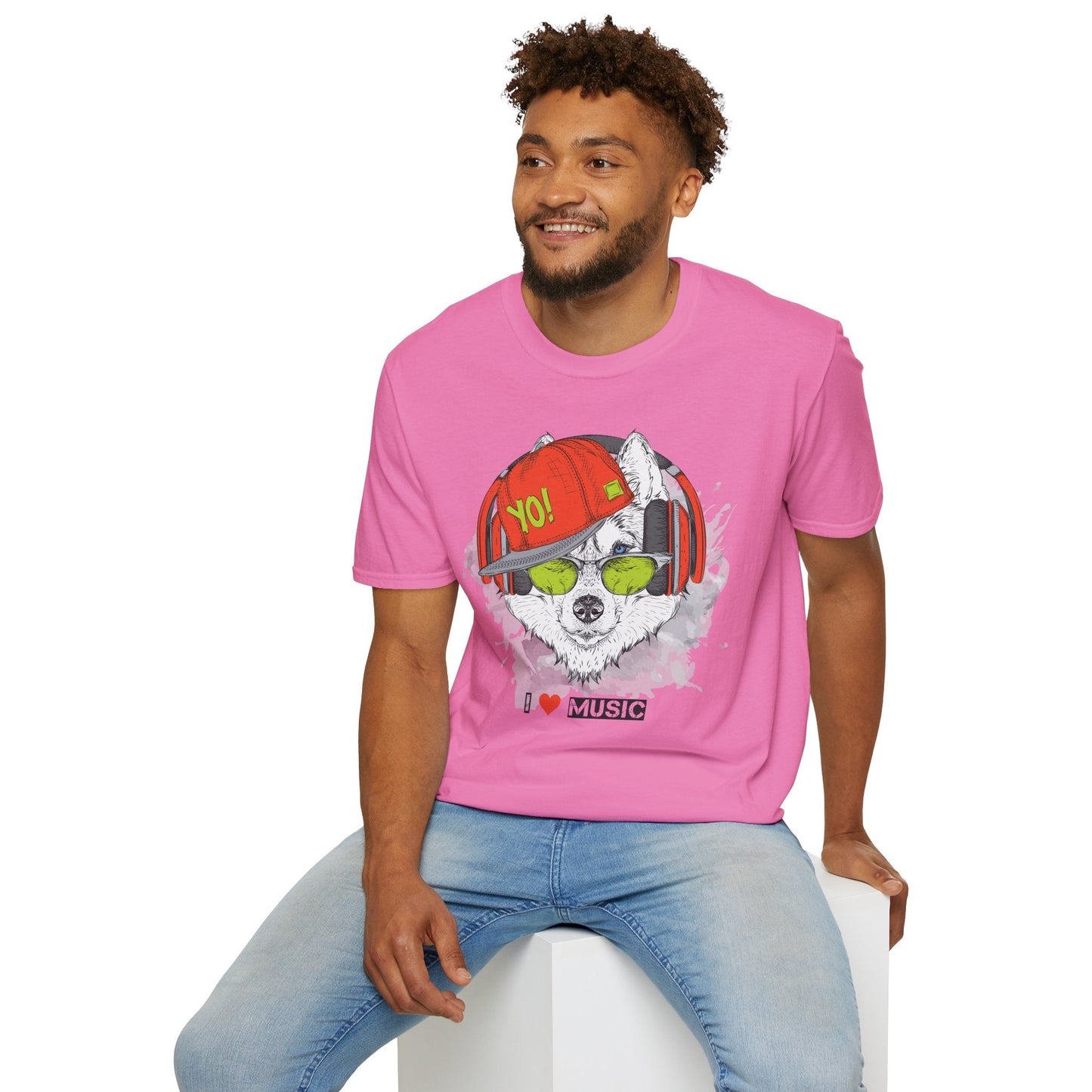 Unisex Music Animals Short Sleeve T Shirt With Headphones For Music Lovers Gildan 64000