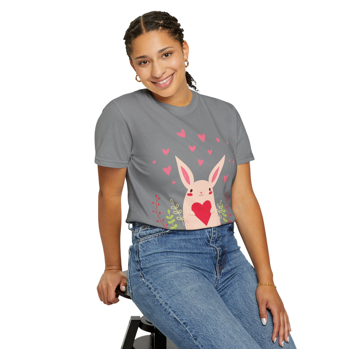 Easter Bunny Heart T-Shirt, Tee Shirt with Easter Signature, T Shirt with Easter Prints, Tee Shirt with Easter Design