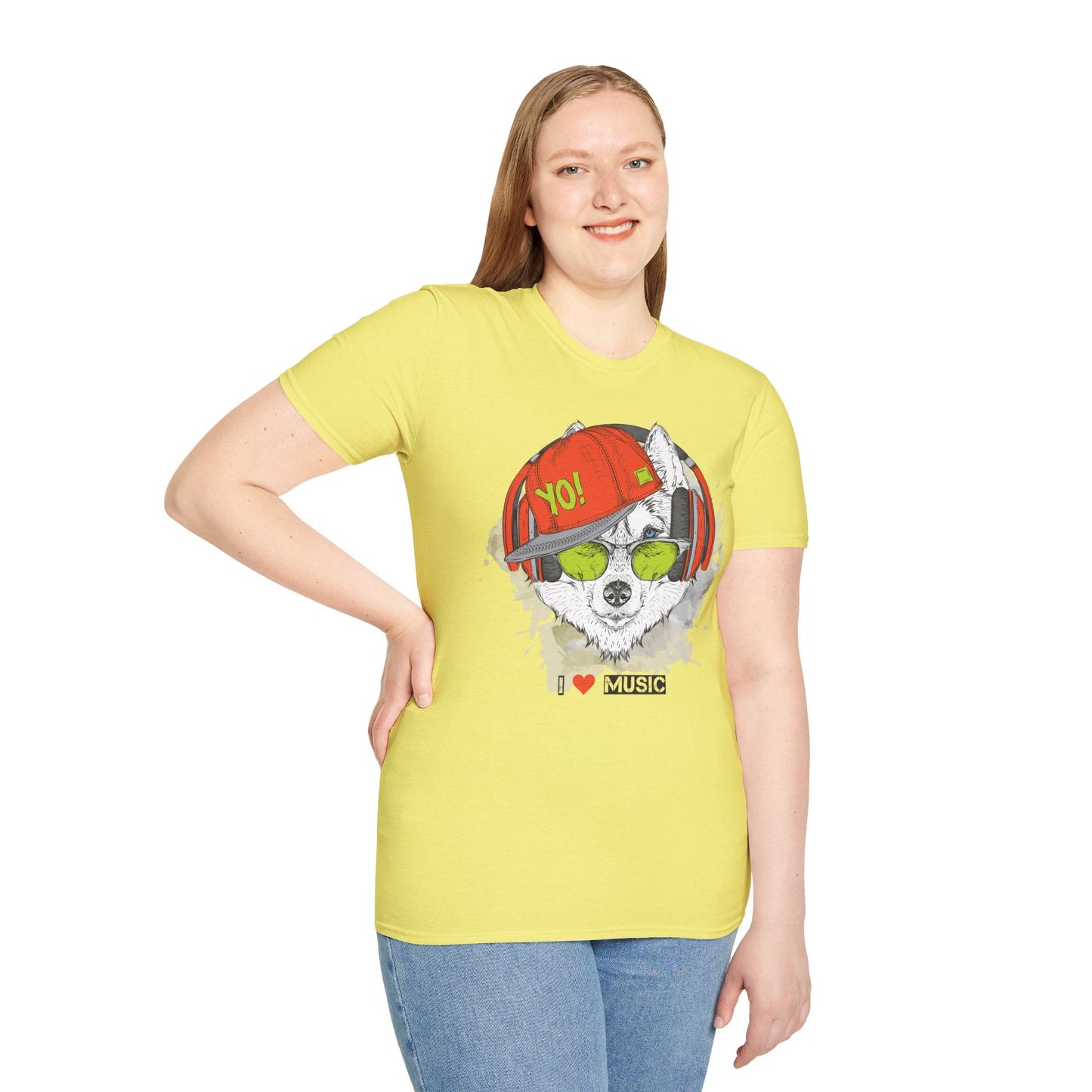 Unisex Music Animals Short Sleeve T Shirt With Headphones For Music Lovers Gildan 64000