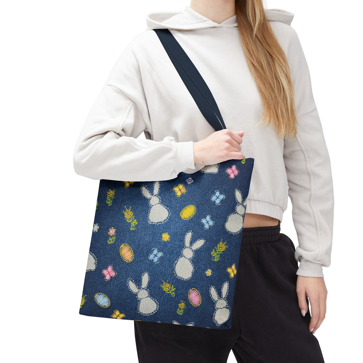 Easter Graphic Design Denim Fabric Imitation Print Unisex Canvas Bag Poly Spun 3 Sizes Tote Bag 204-2
