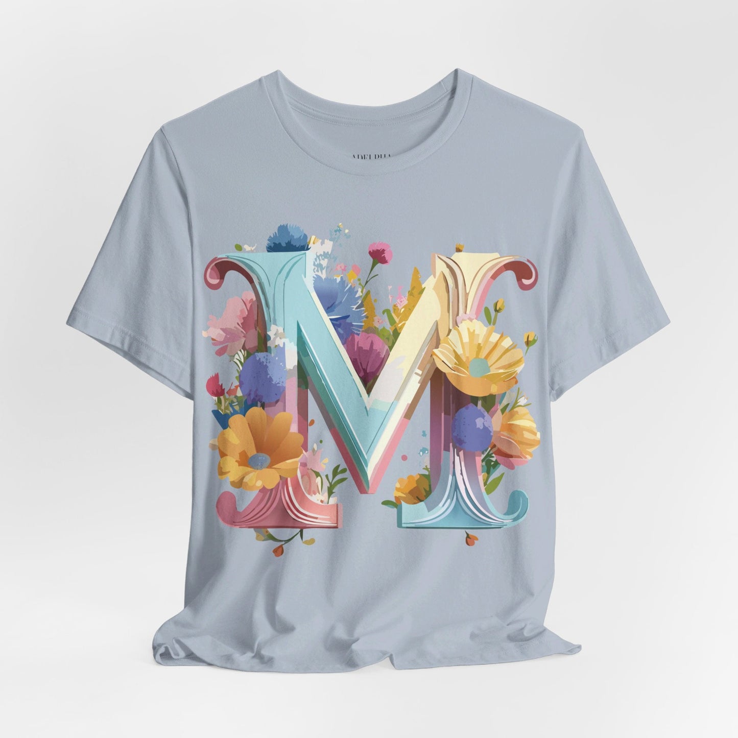 Letter M Shirt Unisex Graphic Tee Adelpha Vintage Inspired Art Design Short Sleeve