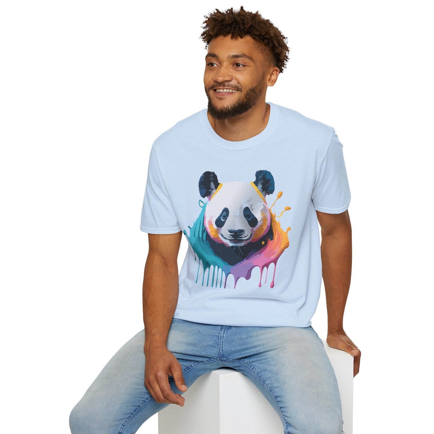 Unisex Panda Shirt T Shirt With Panda Animal Print Tee Softstyle Gildan 64000 100 Percent Ring Spun Cotton