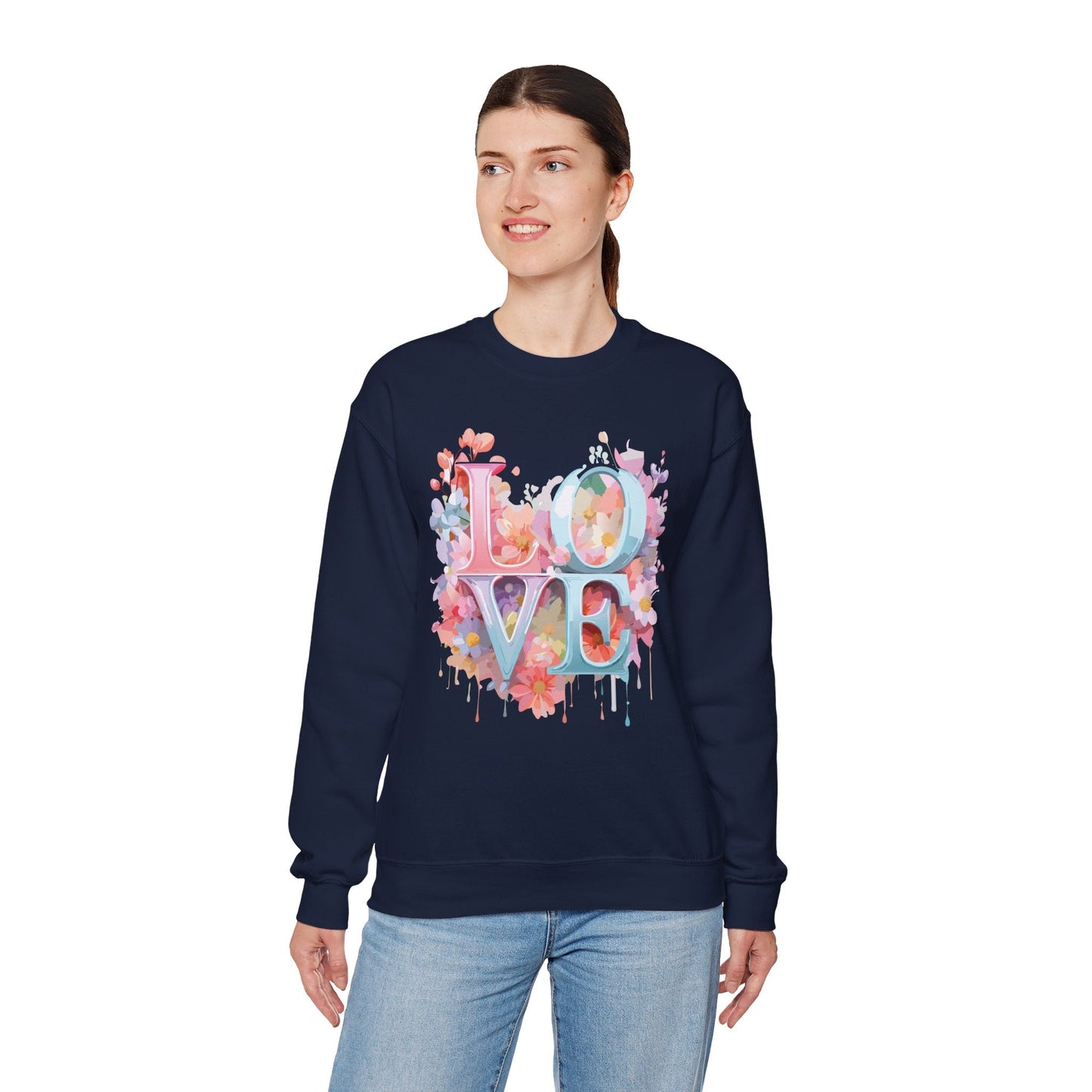 Floral Love Sweatshirt Unisex Valentines Day Crewneck Gildan 18000 50 Cotton 50 Polyester