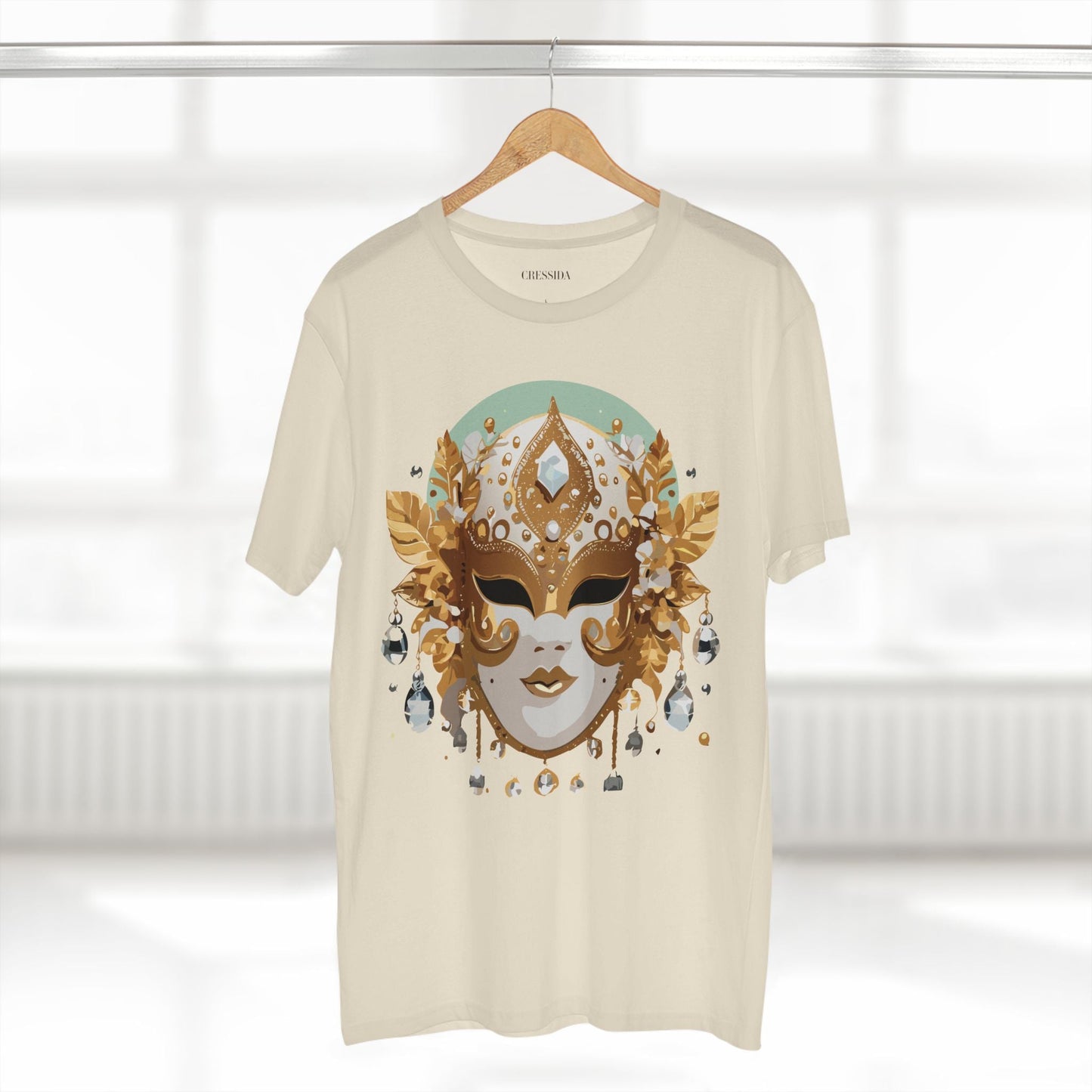 Carnival Mask Graphic T-Shirt Unisex 100 Cotton With Antique Gold Art Design Tee 9