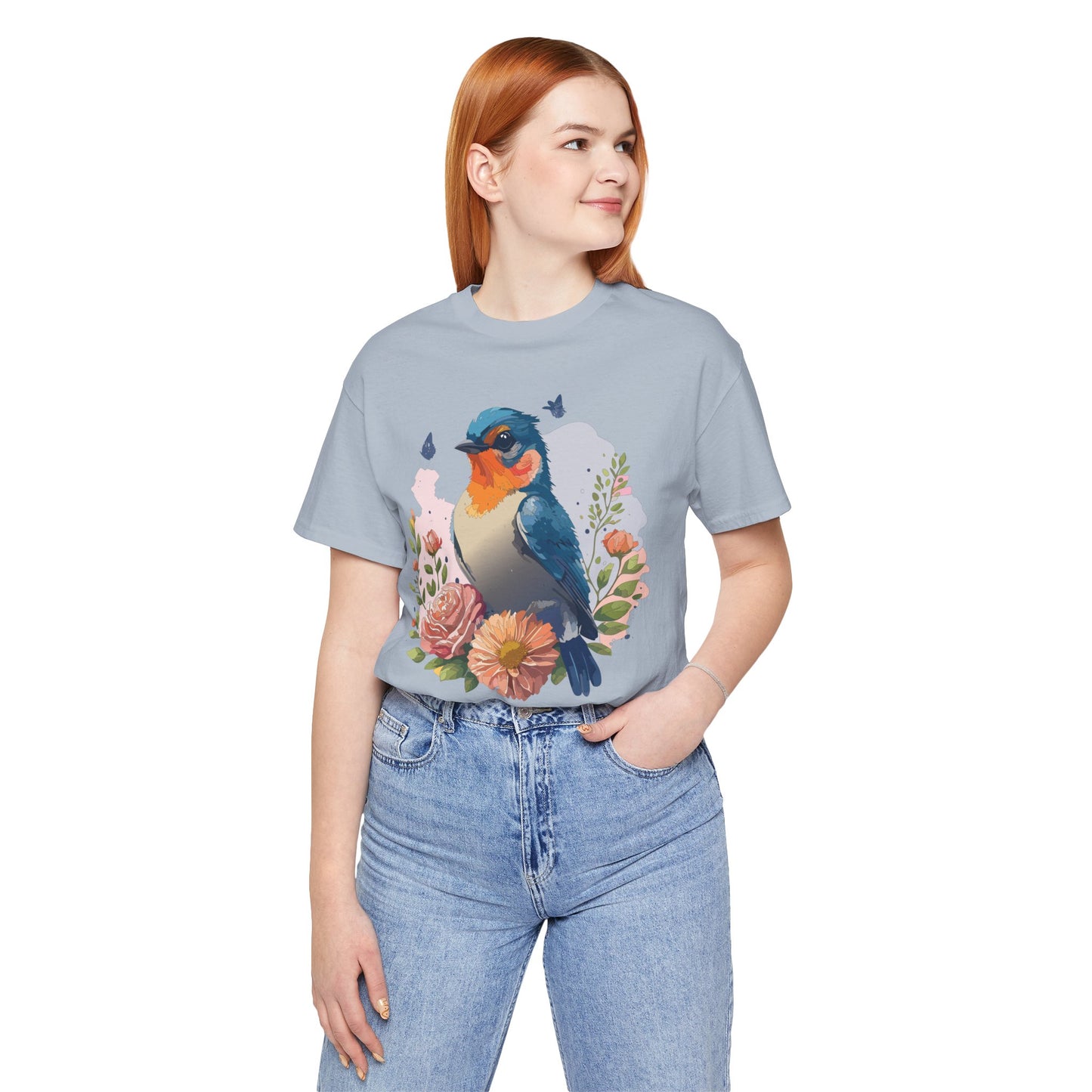 Floral Bird Tee, Animal Shirt, Bird Shirt, Floral Tee, Flower T-shirt, T-Shirt with Animal